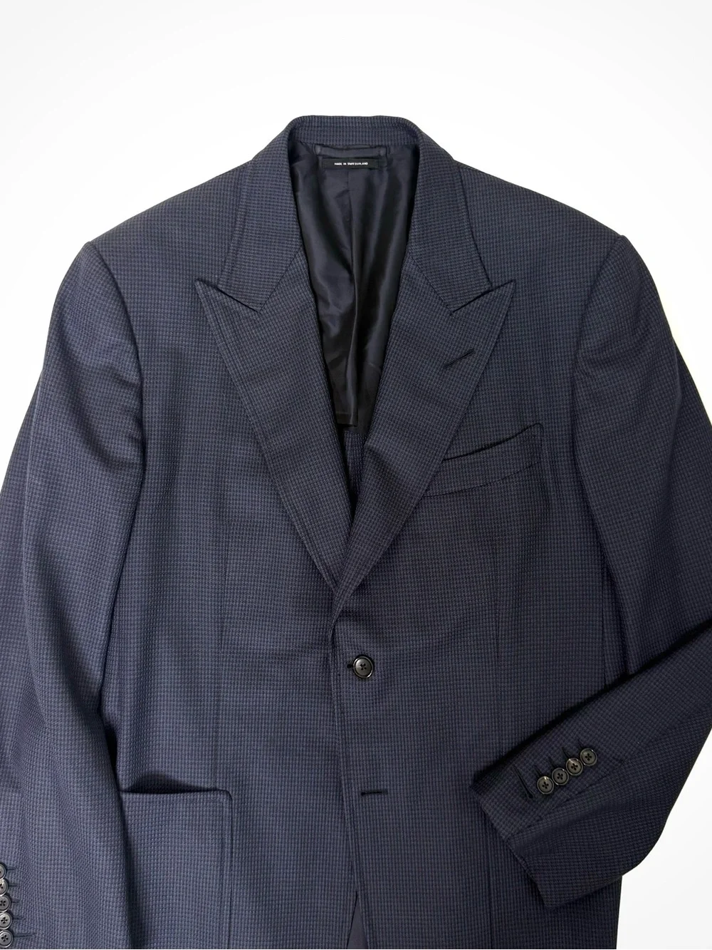 Tom Ford Textured Navy Peak Lapel Blazer | 44